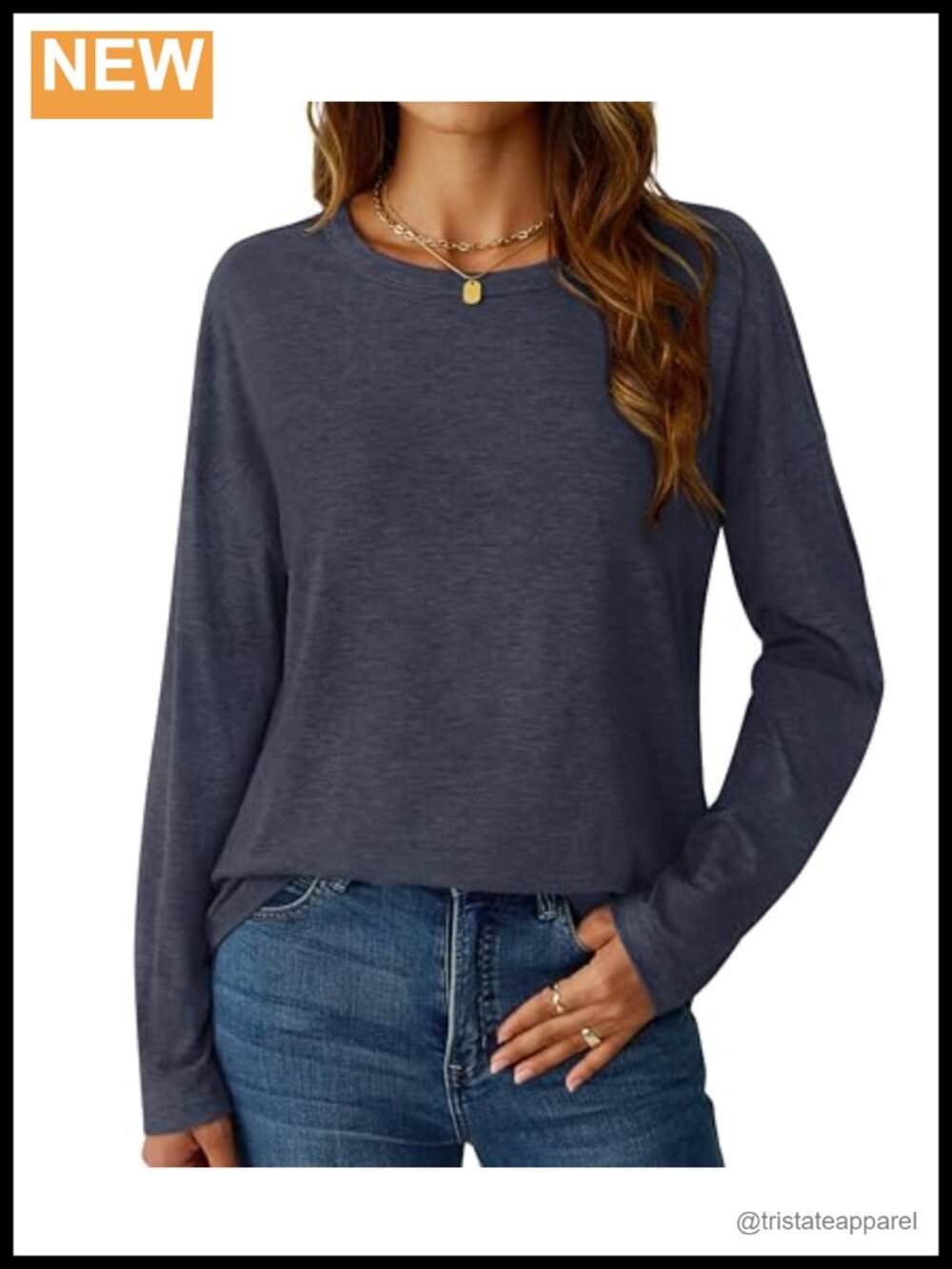 Long Sleeve Crew Neck Basic Top Loose Fit Casual Women's T-Shirt Fall